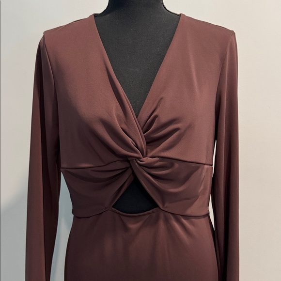 MANGO BROWN CUT-OUT LONG SLEEVE FORMAL DRESS SIZE 8 New w/ Tag - Picture 11 of 13